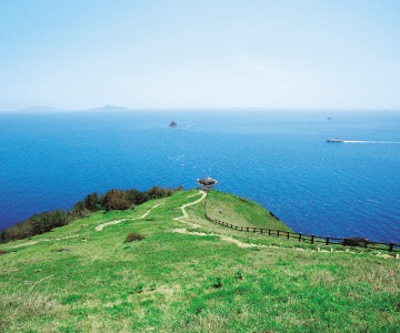 切り立った断崖眼下に広がる青い海：高茂岬